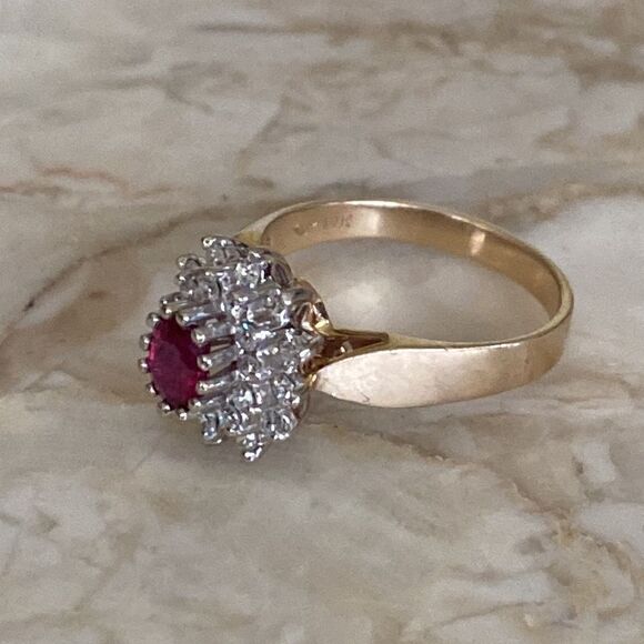 14K Natural Burmese Ruby & Diamond Cluster Ring - Picture 7 of 13